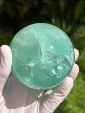 1.01 Pounds Fluorite Crystal Sphere with Rainbows - Green Fluorite Sphere